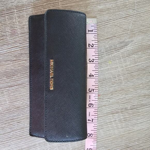 Michael Kors Jet Set Travel Double Top Zip Black Leather Wallet Purse - Picture 7 of 8